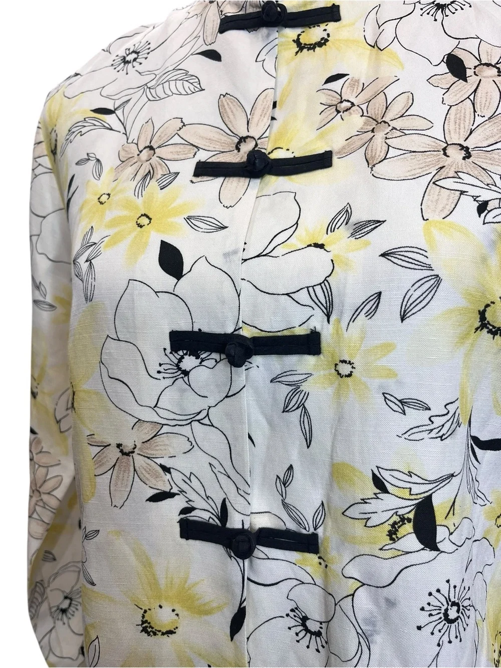 Pendleton Petite 8P Silk Linen Floral Mandarin Collar Frog Closure Jacket - Picture 5 of 16
